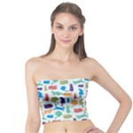 Blue Colorful Cats Silhouettes Pattern Tube Top