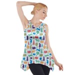 Blue Colorful Cats Silhouettes Pattern Side Drop Tank Tunic