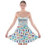 Blue Colorful Cats Silhouettes Pattern Strapless Bra Top Dress