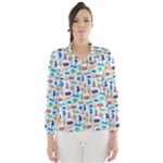 Blue Colorful Cats Silhouettes Pattern Wind Breaker (Women)