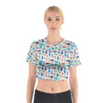 Blue Colorful Cats Silhouettes Pattern Cotton Crop Top