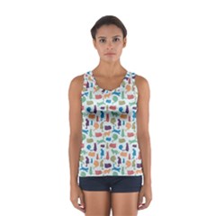 Blue Colorful Cats Silhouettes Pattern Women s Sport Tank Top  from ArtsNow.com