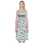 Blue Colorful Cats Silhouettes Pattern Midi Sleeveless Dress