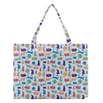 Blue Colorful Cats Silhouettes Pattern Medium Tote Bag