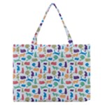 Blue Colorful Cats Silhouettes Pattern Medium Zipper Tote Bag