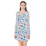 Blue Colorful Cats Silhouettes Pattern Flare Dress