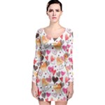 Colorful Cute Hearts Pattern Long Sleeve Bodycon Dress
