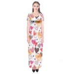 Colorful Cute Hearts Pattern Short Sleeve Maxi Dress