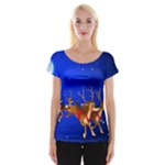 Holidays Christmas Deer Santa Claus Horns Women s Cap Sleeve Top