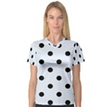 Polka Dots - Black on Pastel Blue Women s V-Neck Sport Mesh Tee