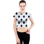 Polka Dots - Black on Pastel Blue Crew Neck Crop Top