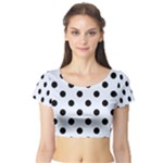 Polka Dots - Black on Pastel Blue Short Sleeve Crop Top (Tight Fit)