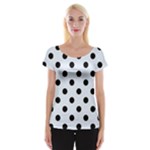 Polka Dots - Black on Pastel Blue Women s Cap Sleeve Top