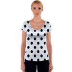 Polka Dots - Black on Pastel Blue Women s V-Neck Cap Sleeve Top