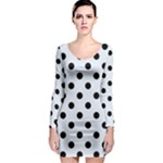 Polka Dots - Black on Pastel Blue Long Sleeve Bodycon Dress