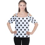 Polka Dots - Black on Pastel Blue Women s Cutout Shoulder Tee