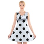 Polka Dots - Black on Pastel Blue V-Neck Sleeveless Dress