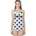 Polka Dots - Black on Pastel Blue One Piece Swimsuit