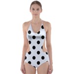 Polka Dots - Black on Pastel Blue Cut-Out One Piece Swimsuit
