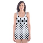 Polka Dots - Black on Pastel Blue Skater Dress Swimsuit