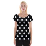 Polka Dots - Pastel Blue on Black Women s Cap Sleeve Top