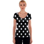 Polka Dots - Pastel Blue on Black Women s V-Neck Cap Sleeve Top