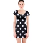 Polka Dots - Pastel Blue on Black Short Sleeve Bodycon Dress