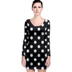 Polka Dots - Pastel Blue on Black Long Sleeve Bodycon Dress
