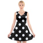 Polka Dots - Pastel Blue on Black V-Neck Sleeveless Dress