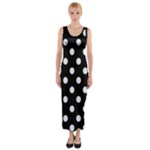 Polka Dots - Pastel Blue on Black Fitted Maxi Dress