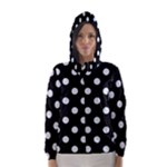 Polka Dots - Pastel Blue on Black Hooded Wind Breaker (Women)