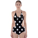 Polka Dots - Pastel Blue on Black Cut-Out One Piece Swimsuit