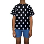 Polka Dots - Pastel Blue on Black Kid s Short Sleeve Swimwear