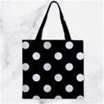 Polka Dots - Pastel Blue on Black Zipper Grocery Tote Bag