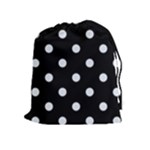 Polka Dots - Pastel Blue on Black Drawstring Pouch (XL)