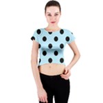 Polka Dots - Black on Light Blue Crew Neck Crop Top