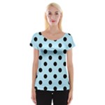 Polka Dots - Black on Light Blue Women s Cap Sleeve Top