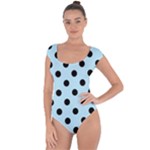 Polka Dots - Black on Light Blue Short Sleeve Leotard (Ladies)