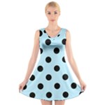 Polka Dots - Black on Light Blue V-Neck Sleeveless Dress
