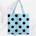 Polka Dots - Black on Light Blue Zipper Grocery Tote Bag