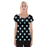 Polka Dots - Light Blue on Black Women s Cap Sleeve Top