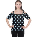 Polka Dots - Light Blue on Black Women s Cutout Shoulder Tee