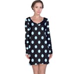 Polka Dots - Light Blue on Black Long Sleeve Nightdress