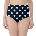 Polka Dots - Light Blue on Black High-Waist Bikini Bottoms
