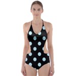 Polka Dots - Light Blue on Black Cut-Out One Piece Swimsuit