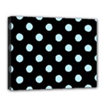 Polka Dots - Light Blue on Black Canvas 14  x 11  (Stretched)