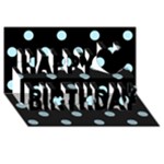 Polka Dots - Light Blue on Black Happy Birthday 3D Greeting Card (8x4)
