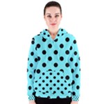 Polka Dots - Black on Electric Blue Women s Zipper Hoodie