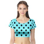 Polka Dots - Black on Electric Blue Short Sleeve Crop Top (Tight Fit)