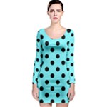 Polka Dots - Black on Electric Blue Long Sleeve Bodycon Dress